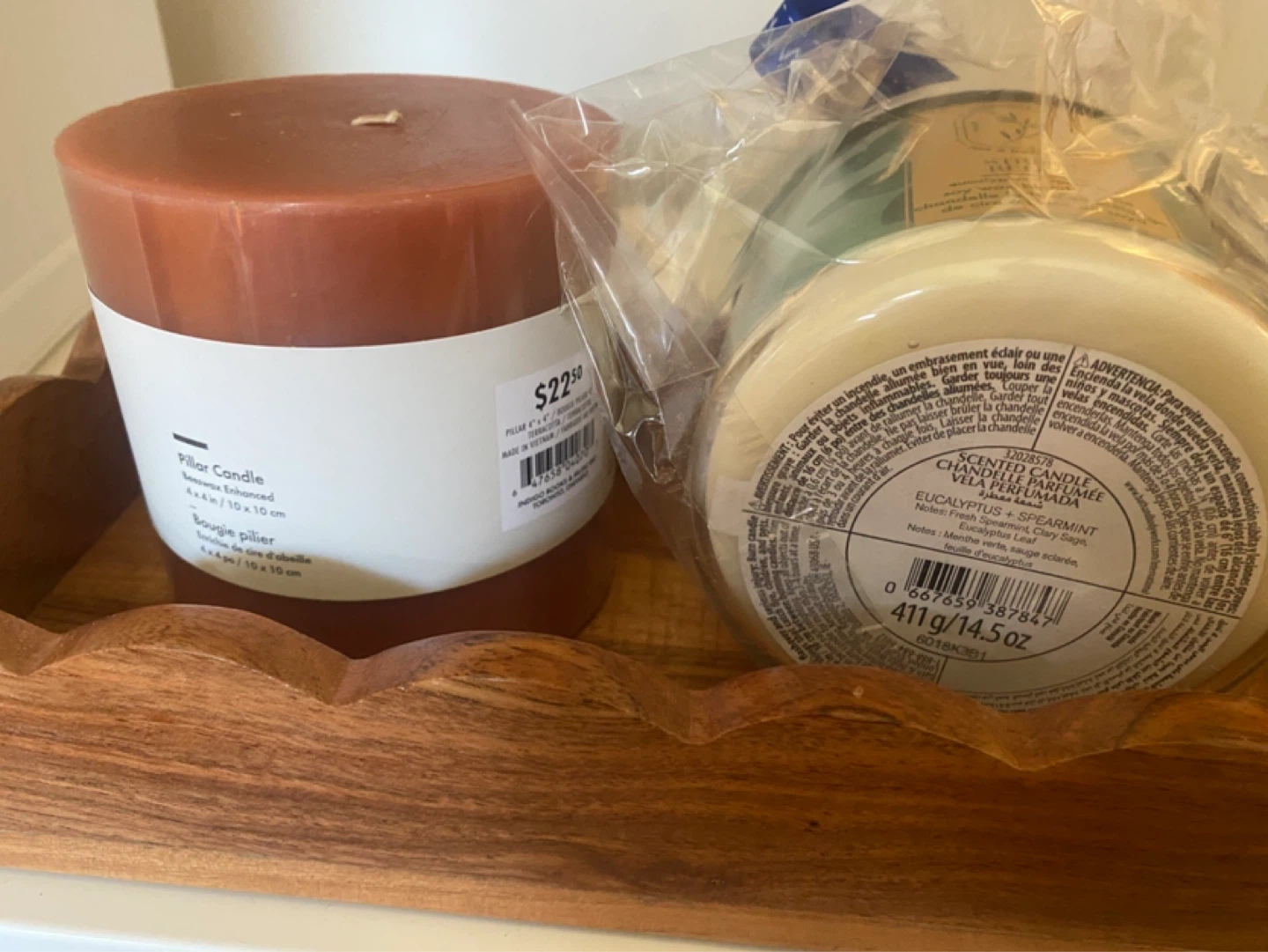 BNWT Set of 2 candles in wooden tray - photo 2