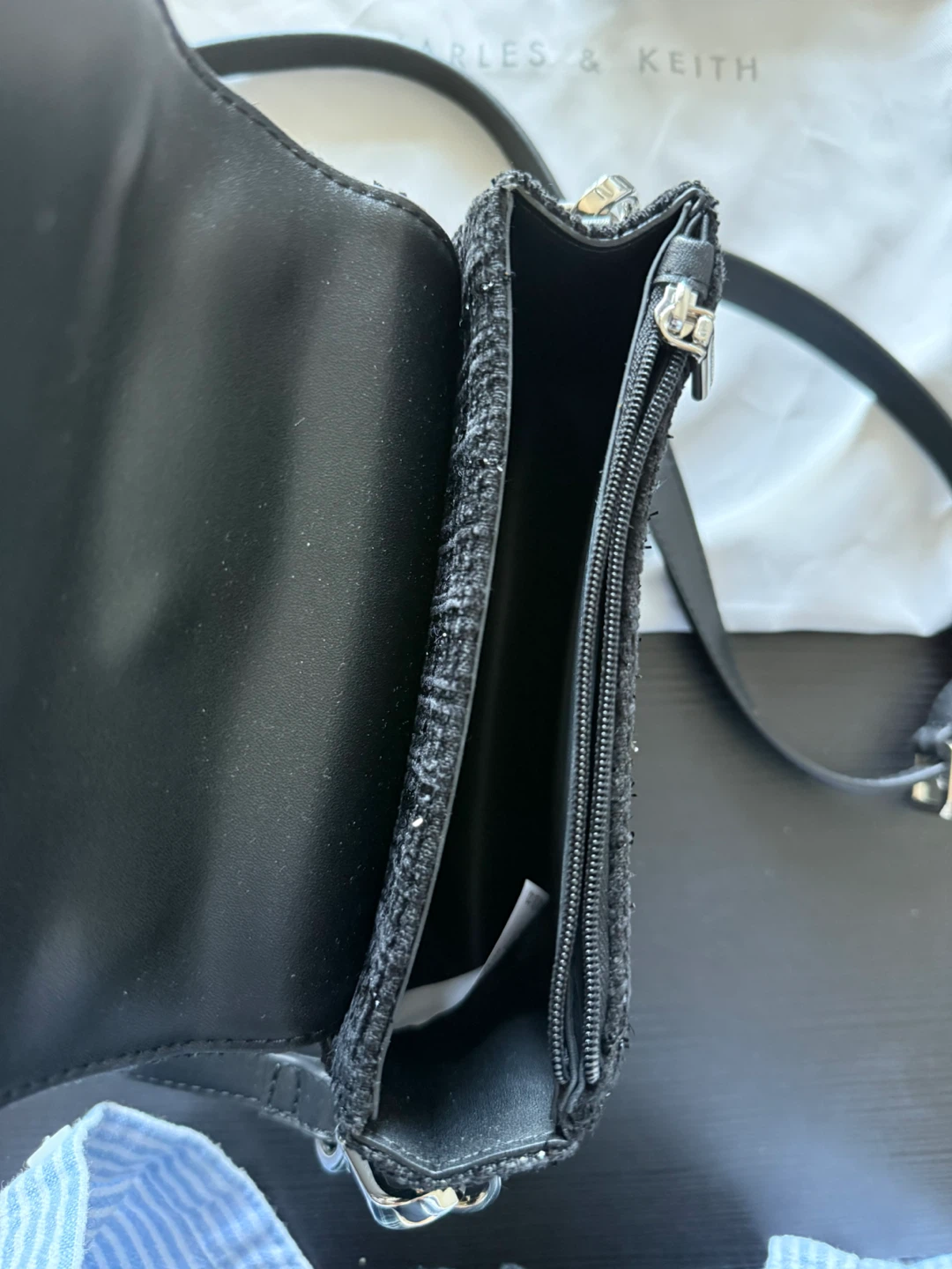 New Charles & Keith Black Tweed Mini Bag with Pearls - photo 3
