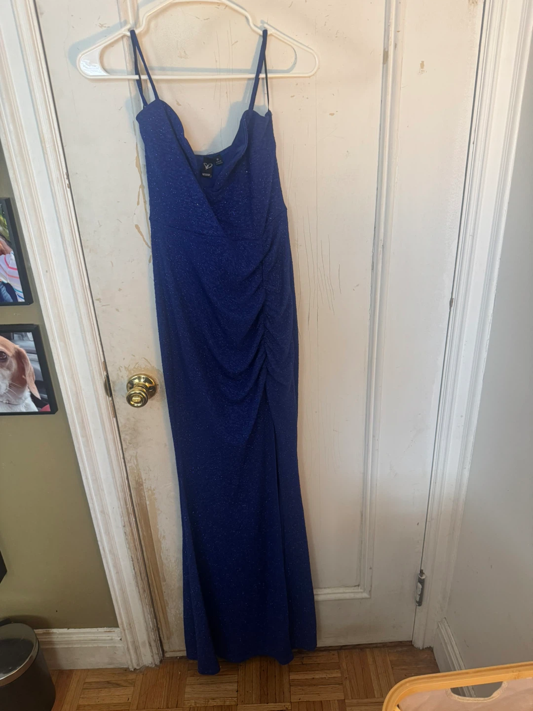 Windsor Royal Blue Sparkly Ruched Maxi Dress with Slit