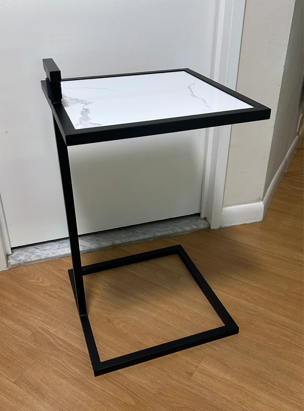 Side Table with White Marble Top and black metal frame