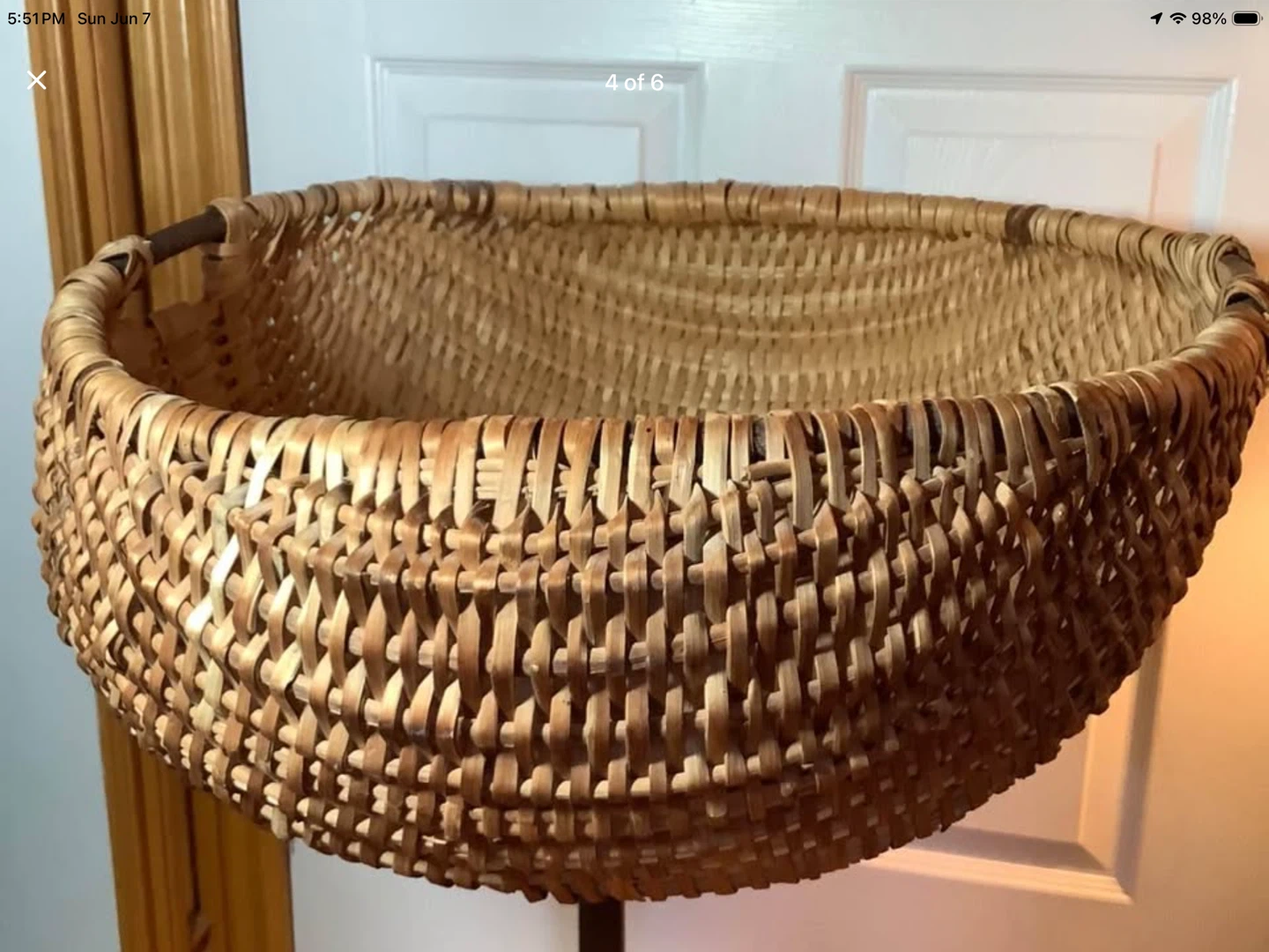 Lg Vtg Hd Crafted Romanian Wicker & Wood Basket 🐞 - photo 4