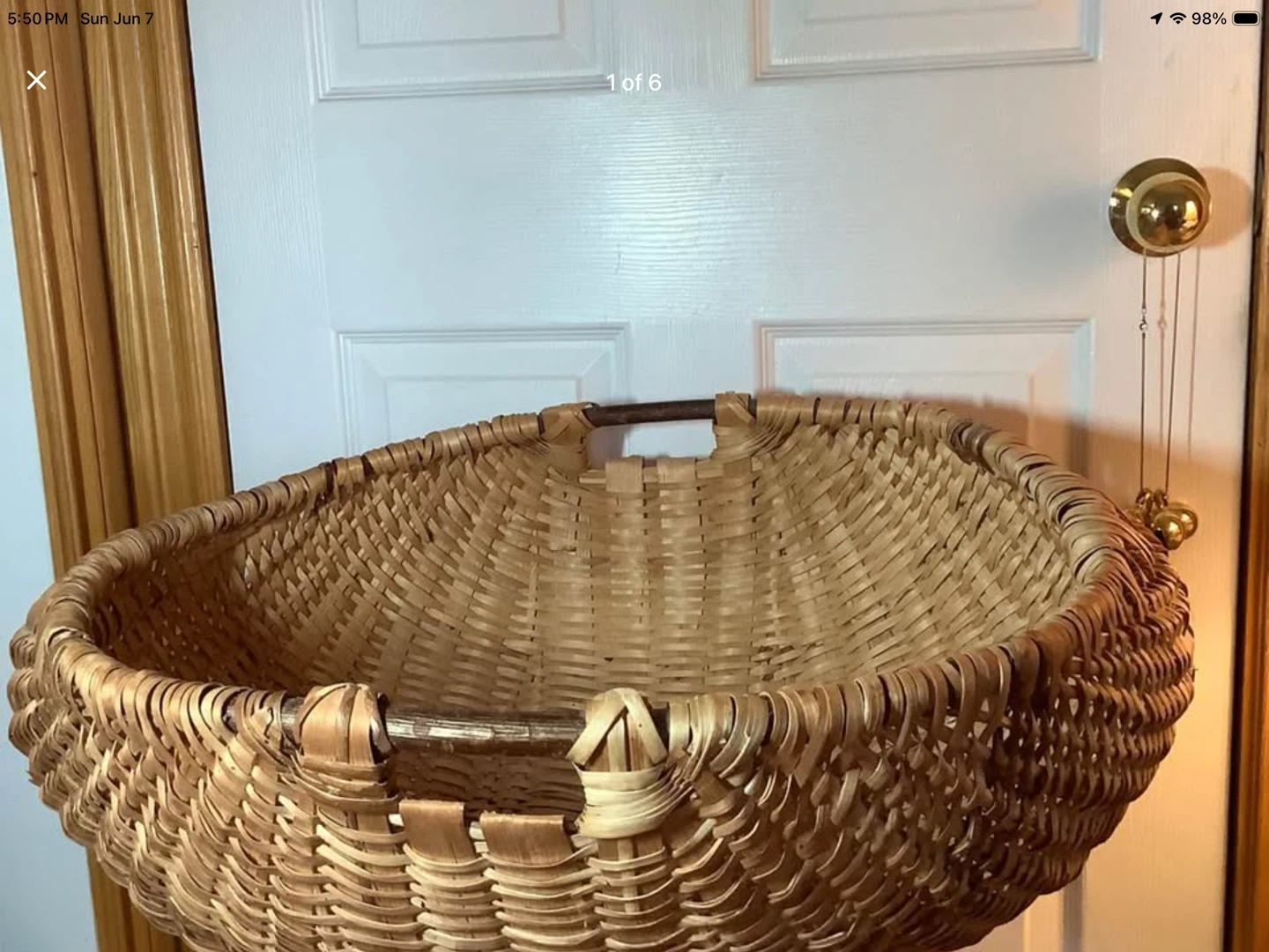 Lg Vtg Hd Crafted Romanian Wicker & Wood Basket 🐞