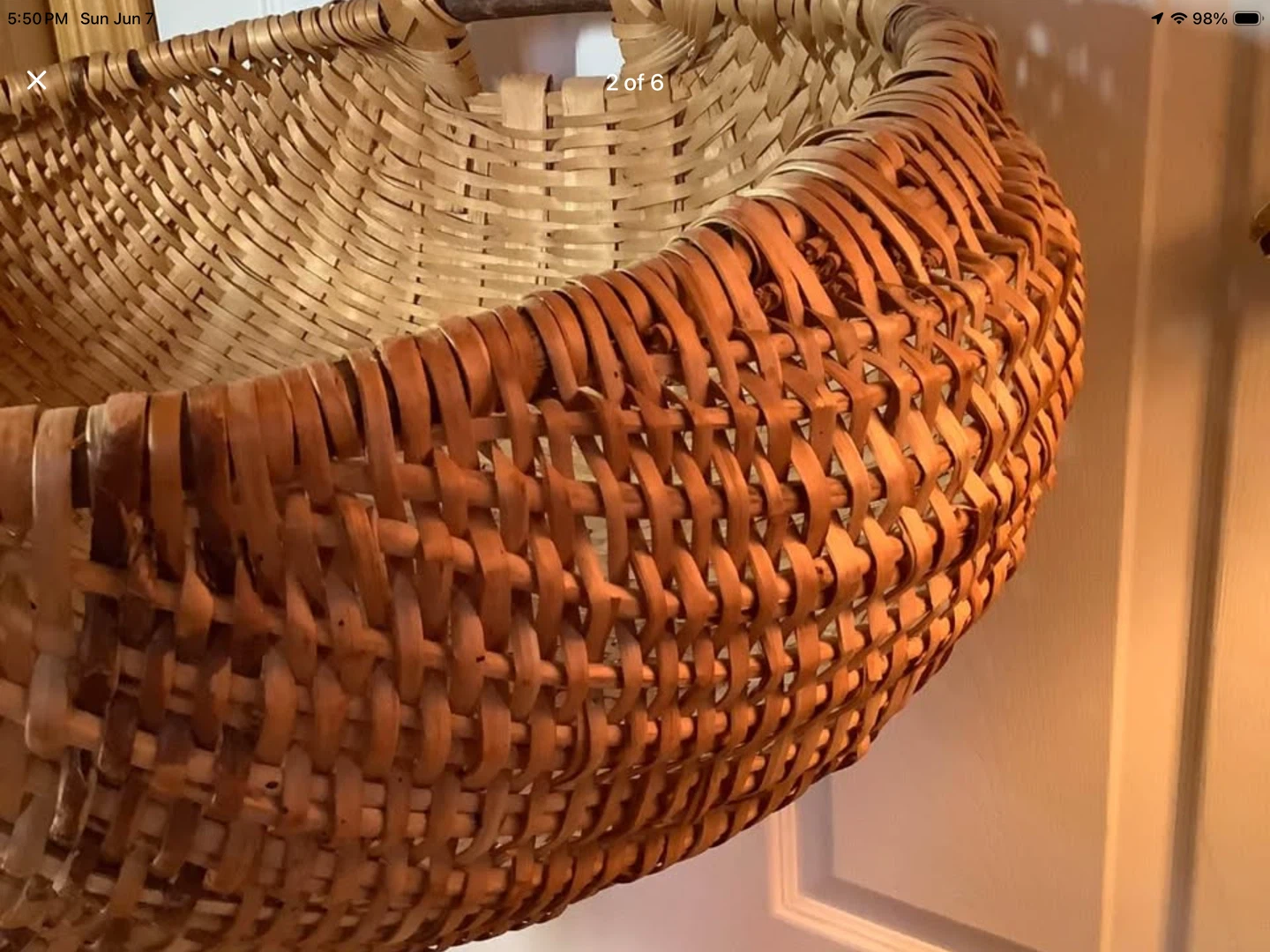 Lg Vtg Hd Crafted Romanian Wicker & Wood Basket 🐞 - photo 2