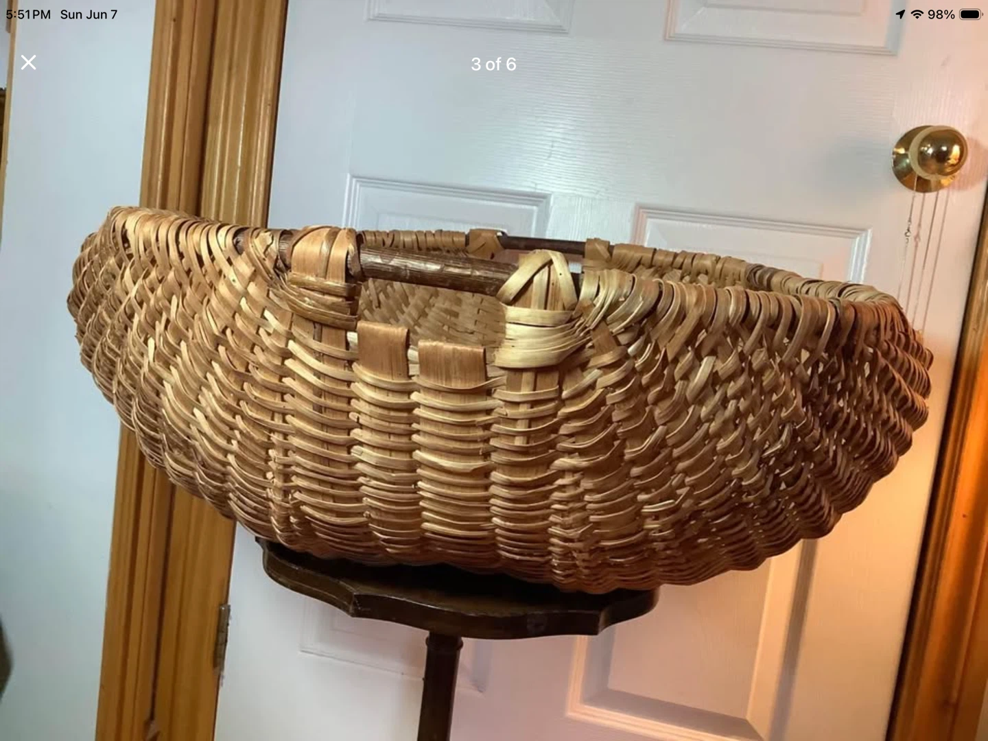 Lg Vtg Hd Crafted Romanian Wicker & Wood Basket 🐞 - photo 3