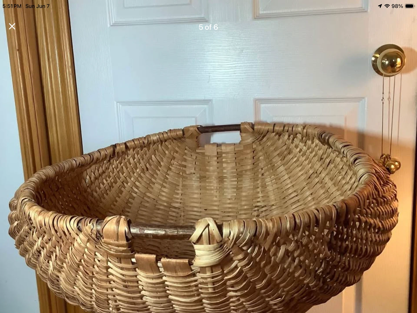 Lg Vtg Hd Crafted Romanian Wicker & Wood Basket 🐞 - photo 5