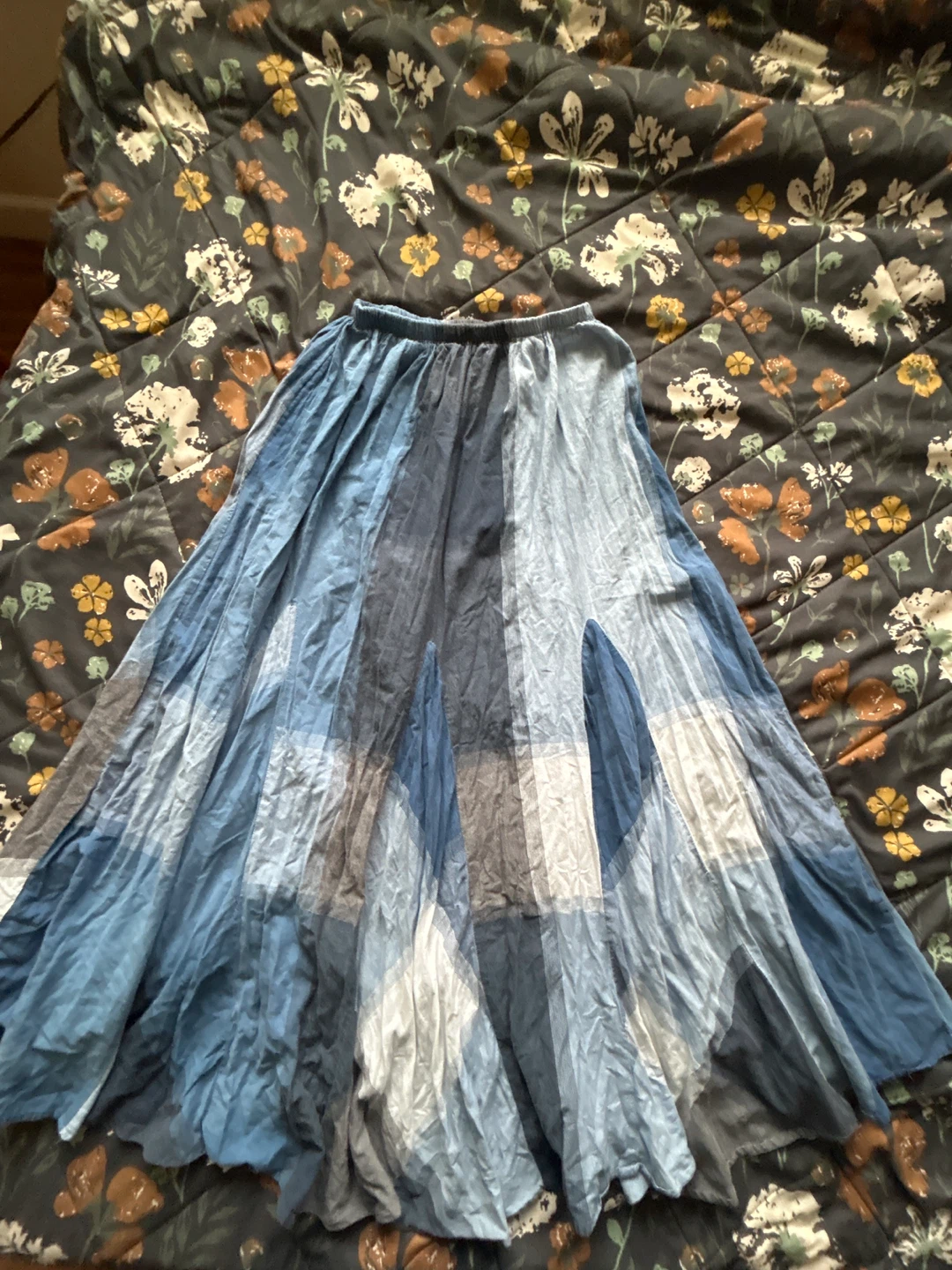 Blue Striped Maxi Skirt Cotton