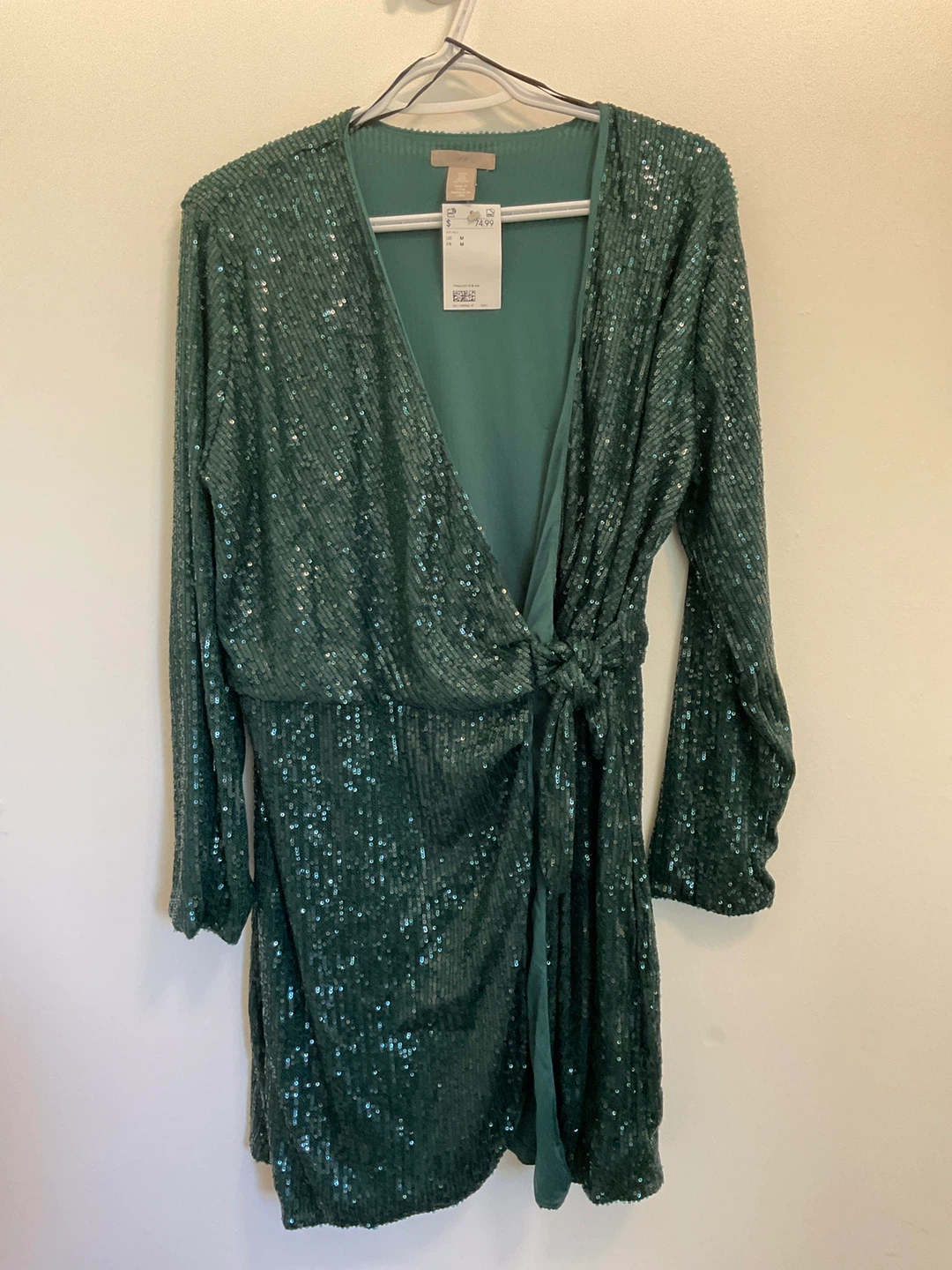 H&M Green Sequin Wrap Dress Size M