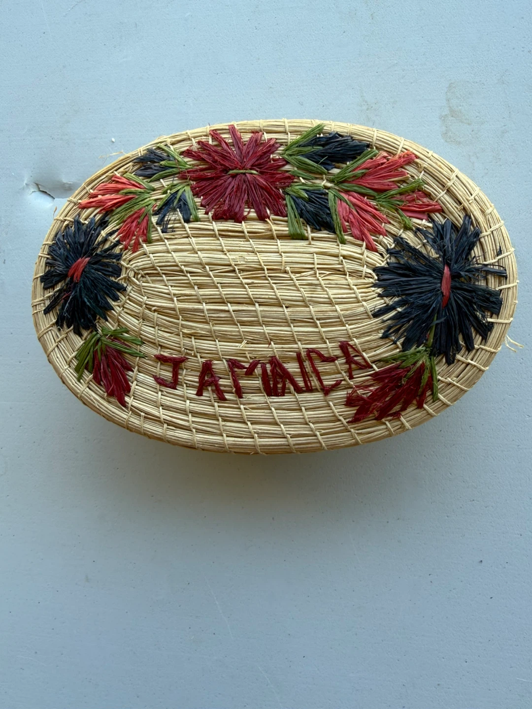 Woven Jamaica Trinket Box with Embroidery