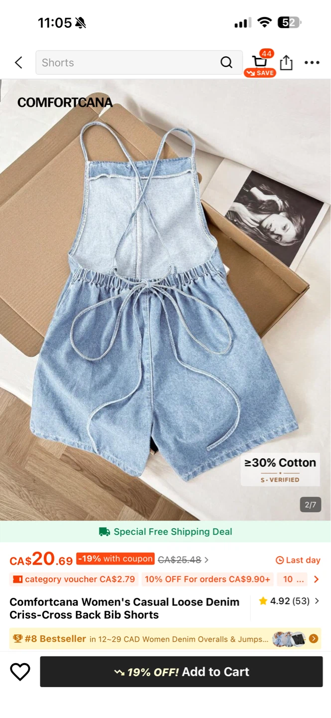 Comfortcana Women's Denim Bib Shorts - Size XL - photo 2
