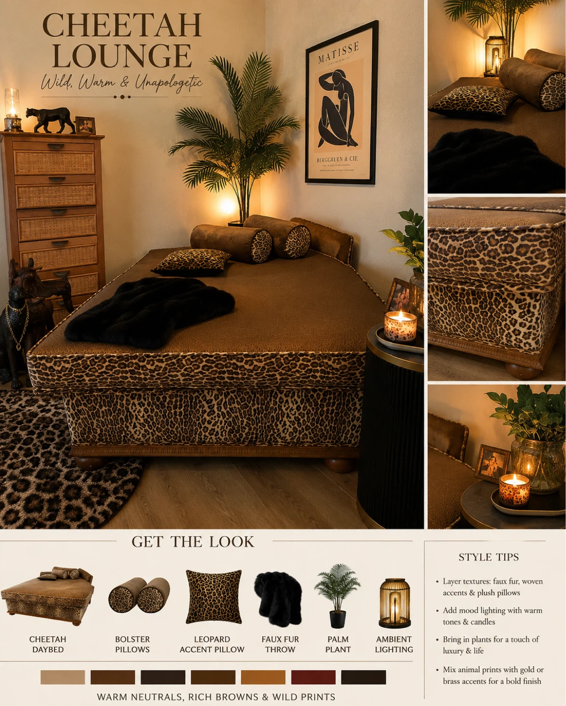 Cheetah Lounge Daybed with Pillows