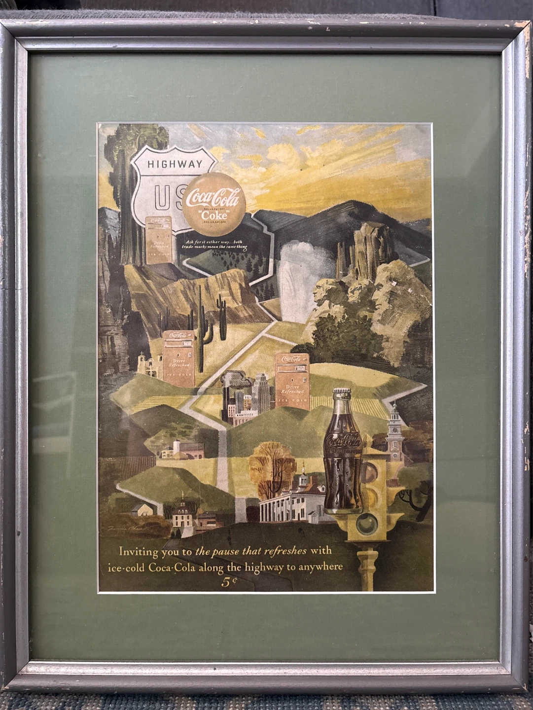 Framed Vintage Coca-Cola Highway Advertisement