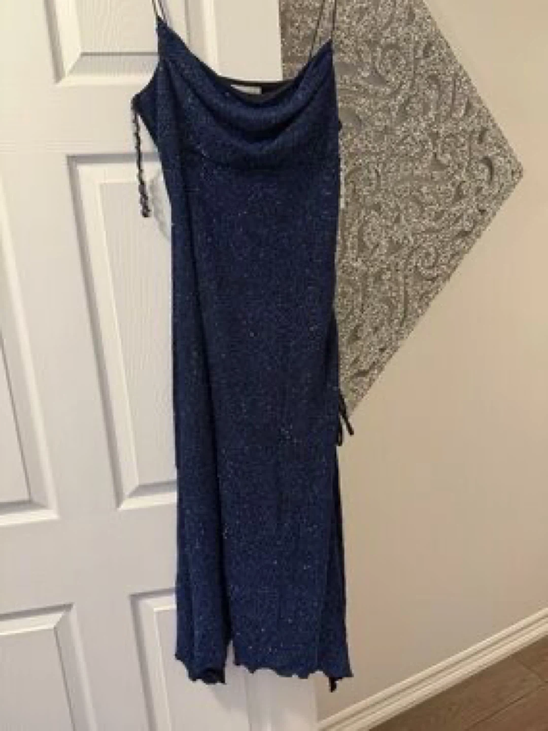 Sparkly Navy Blue -Cowl Neck Spaghetti Strap Dress - Size M - photo 5