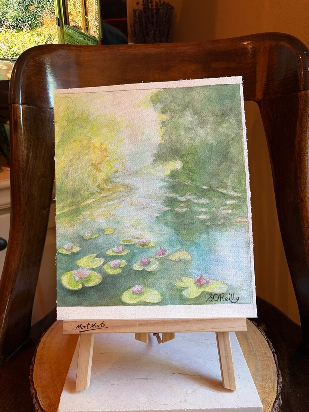 S. O'Reilly Watercolor Painting - Water Lilies Scene