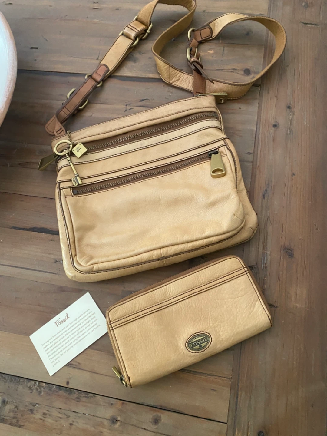 Fossil Leather Crossbody Bag and Wallet Set