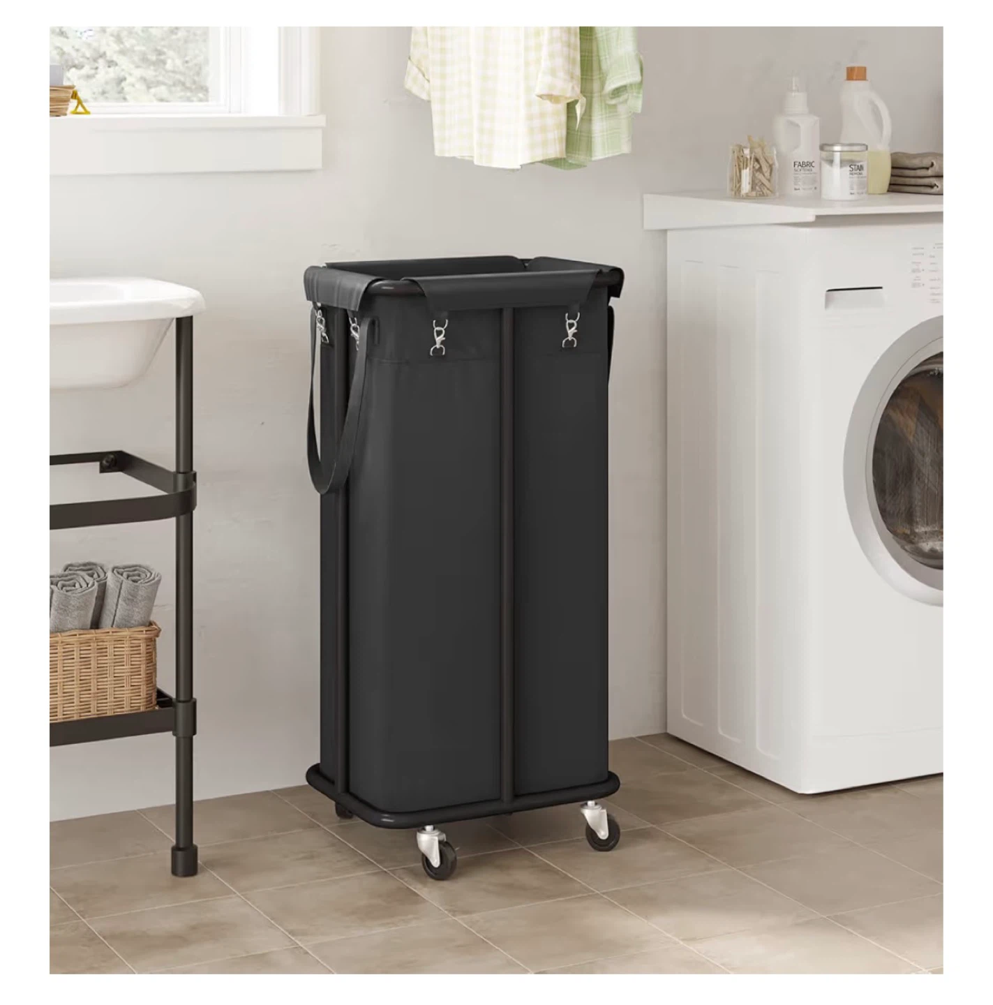 WOWLIVE 100L Rolling Laundry Hamper with Wheels - Black - photo 2