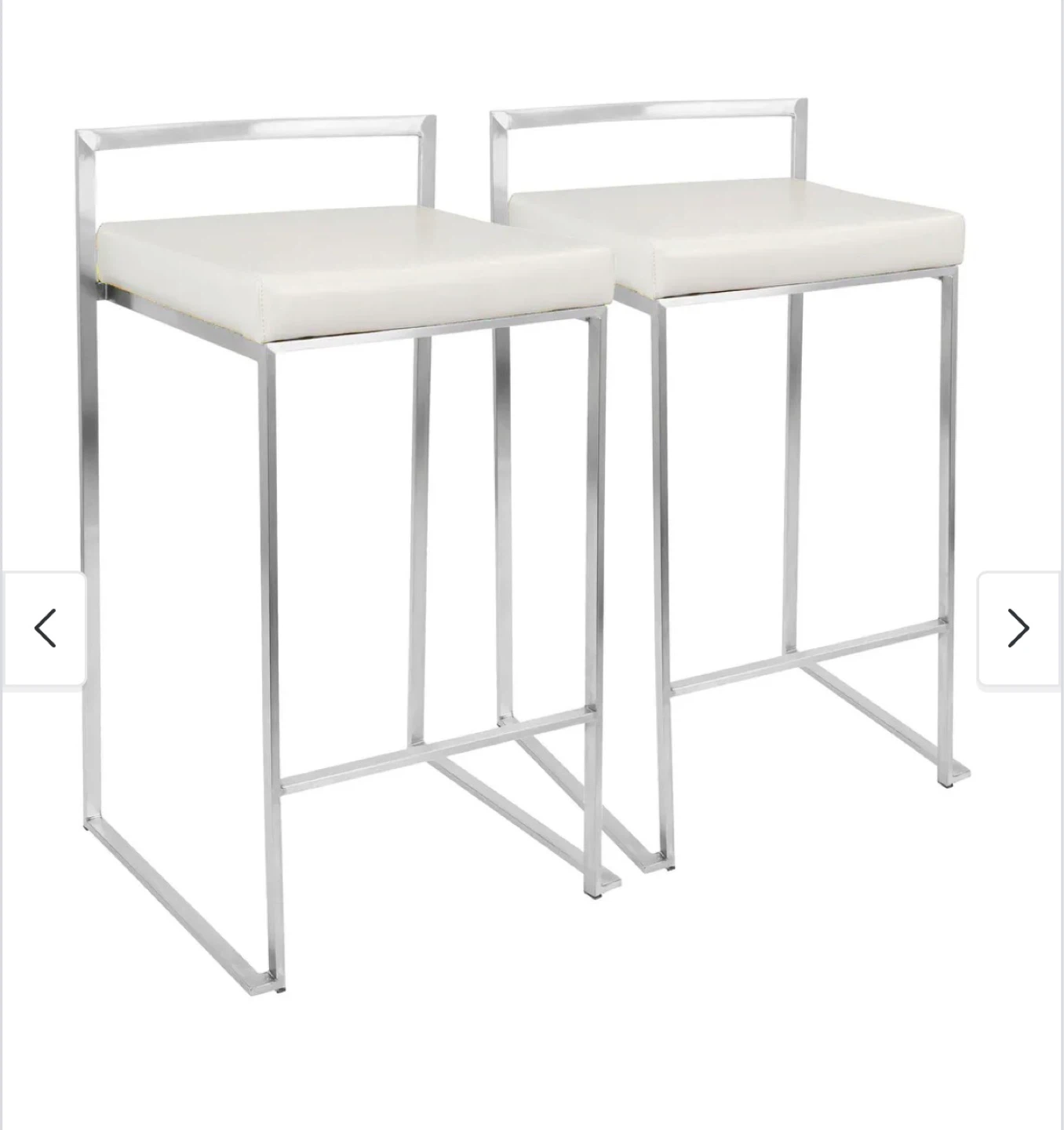 Set of 2 White Faux Leather Bar Stools with Metal Frame