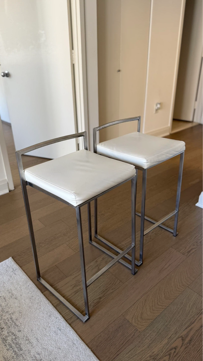 Set of 2 White Faux Leather Bar Stools with Metal Frame - photo 5