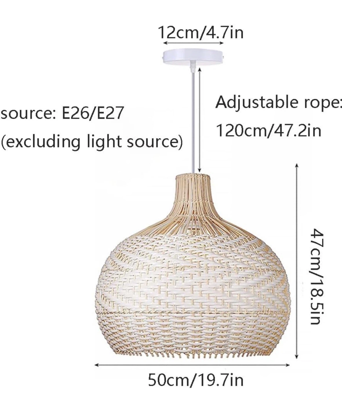 Woven Rattan Pendant Light Fixture - Beige - photo 2