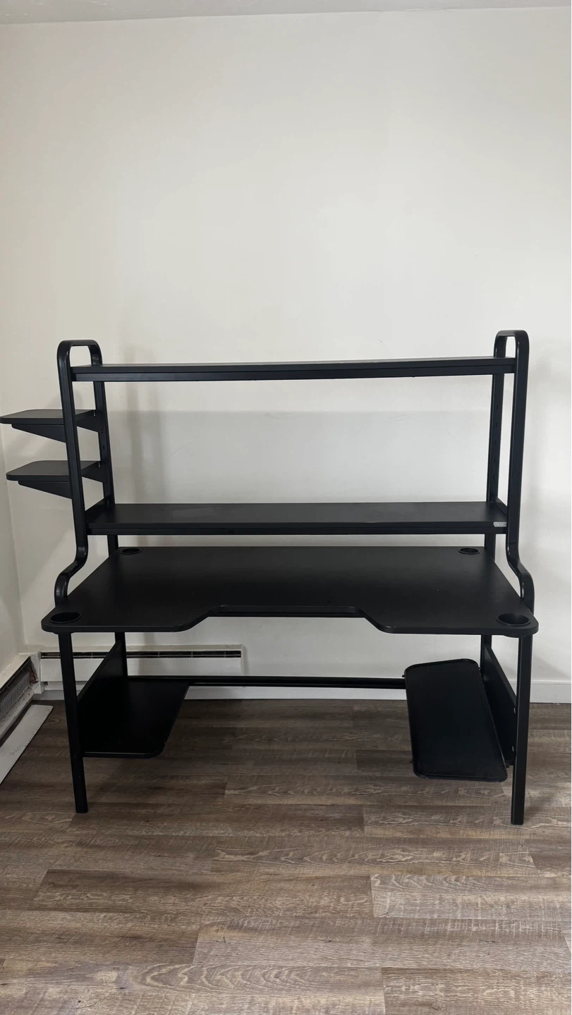Black Computer Desk with Shelves