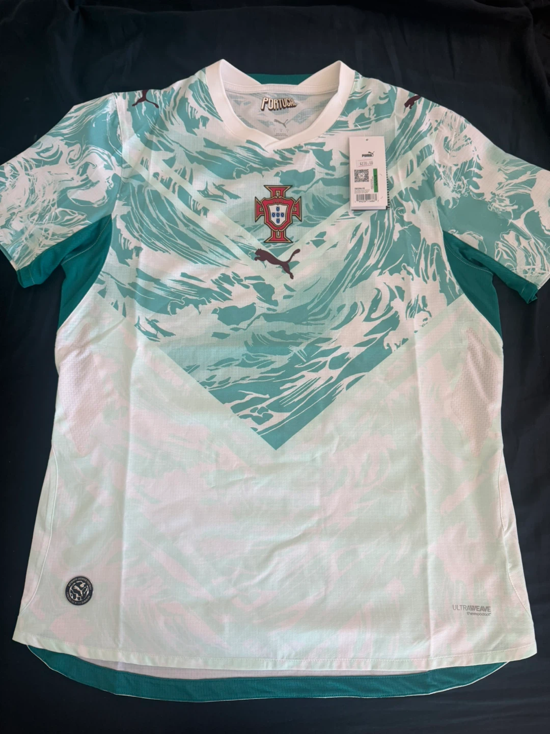 Authentic Puma Portugal Away Jersey White Teal Large