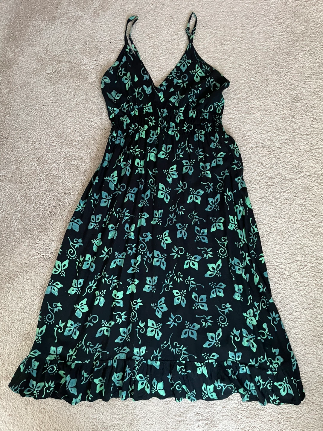 Young Fashion Black & Green Floral Sundress