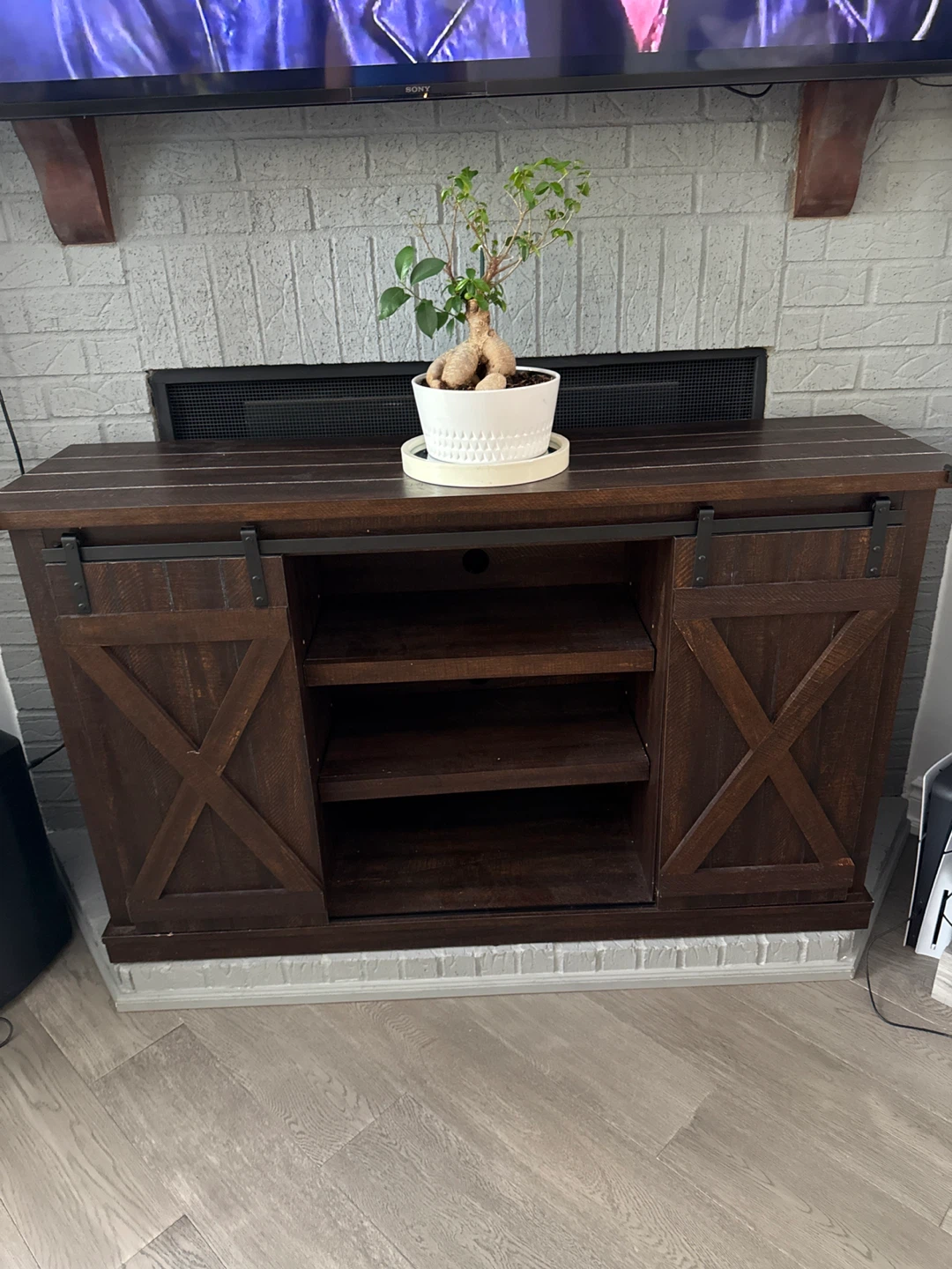 Dark Wood TV Stand with Sliding Barn Doors