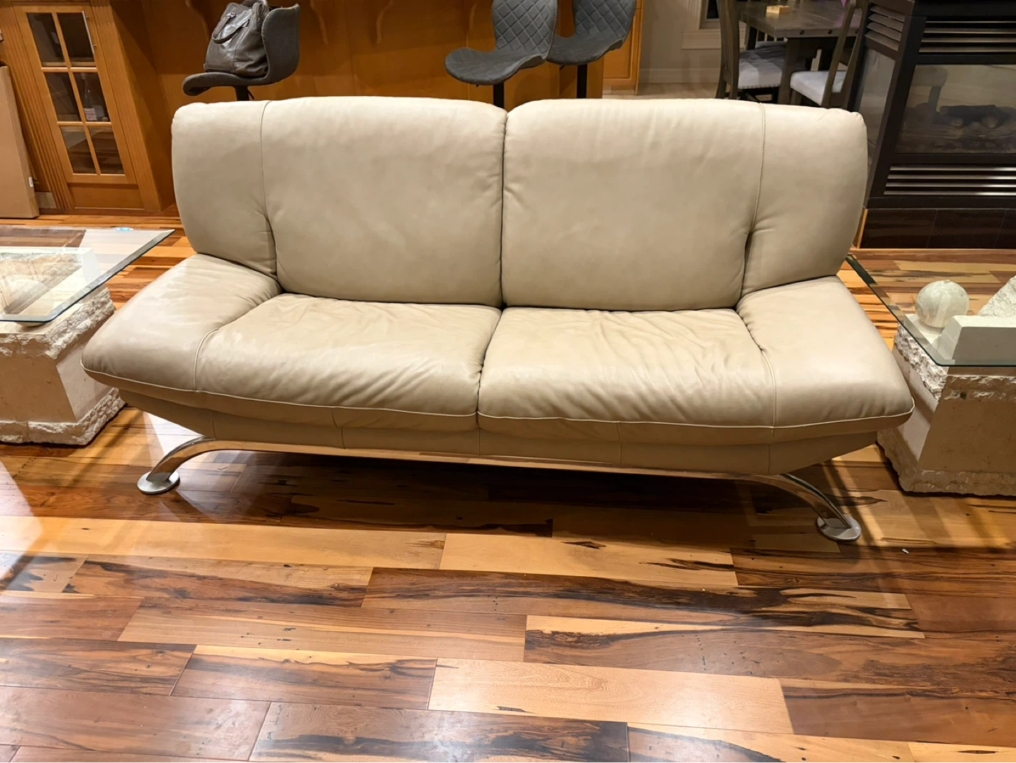 Beige genuine Leather couch / loveseat & chair