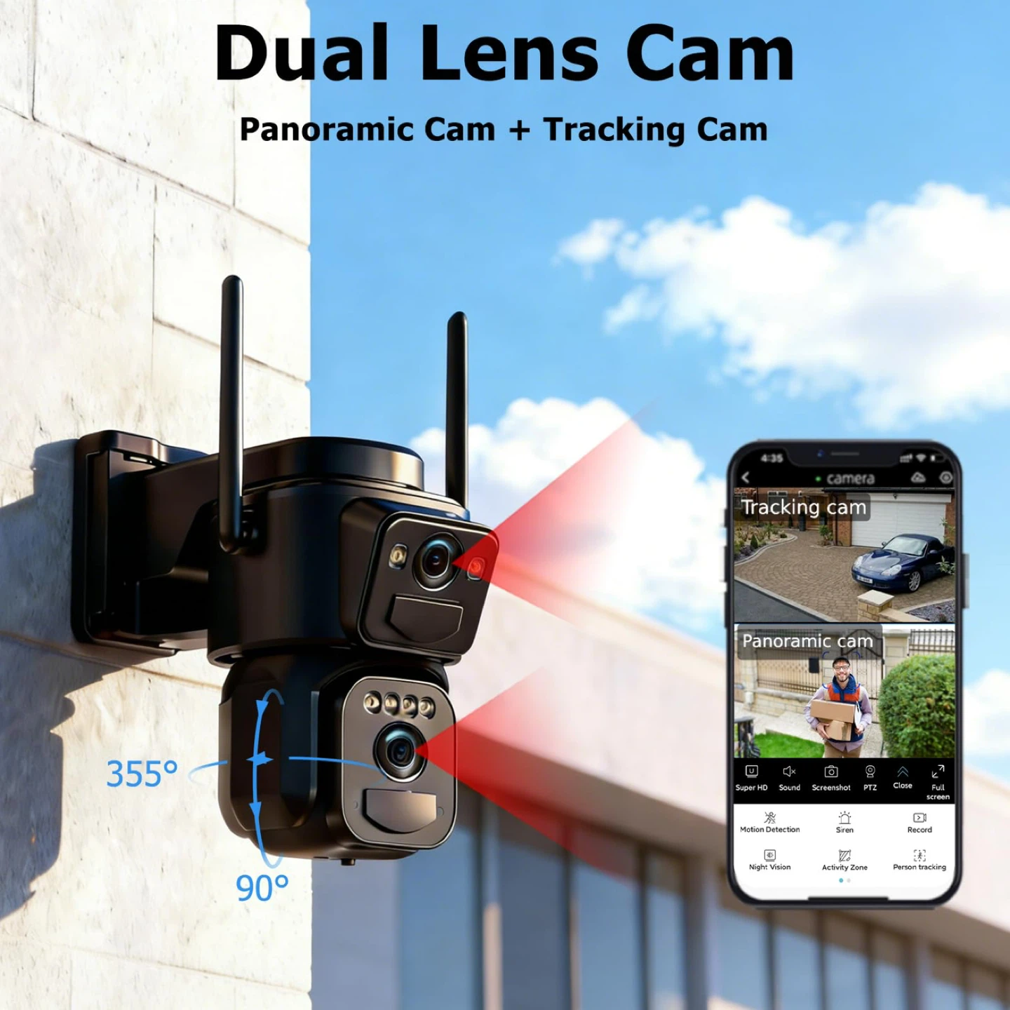 Solar Dual Lens PTZ Security Camera with 360° View - photo 4