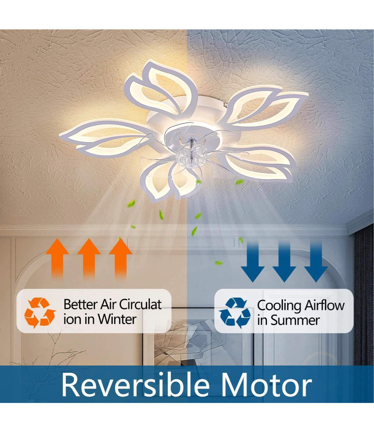 26" White Leaf Ceiling Fan with Light 90F - photo 4