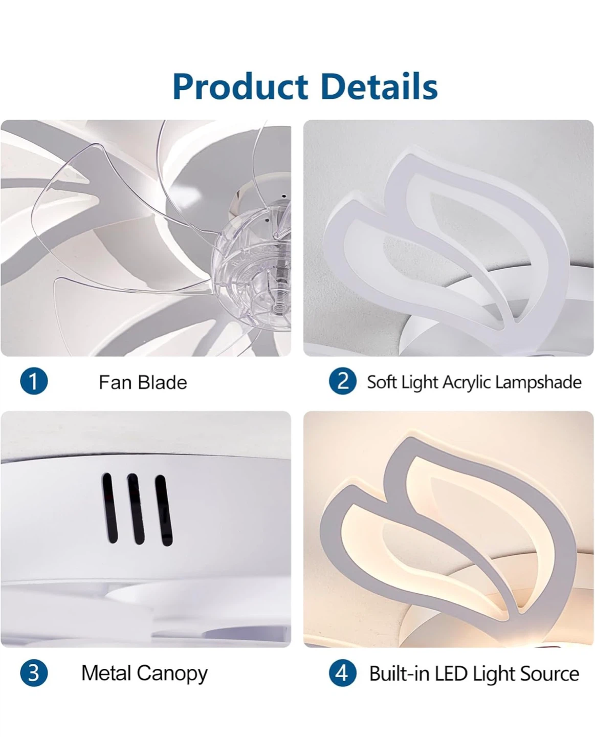 26" White Leaf Ceiling Fan with Light 90F - photo 5
