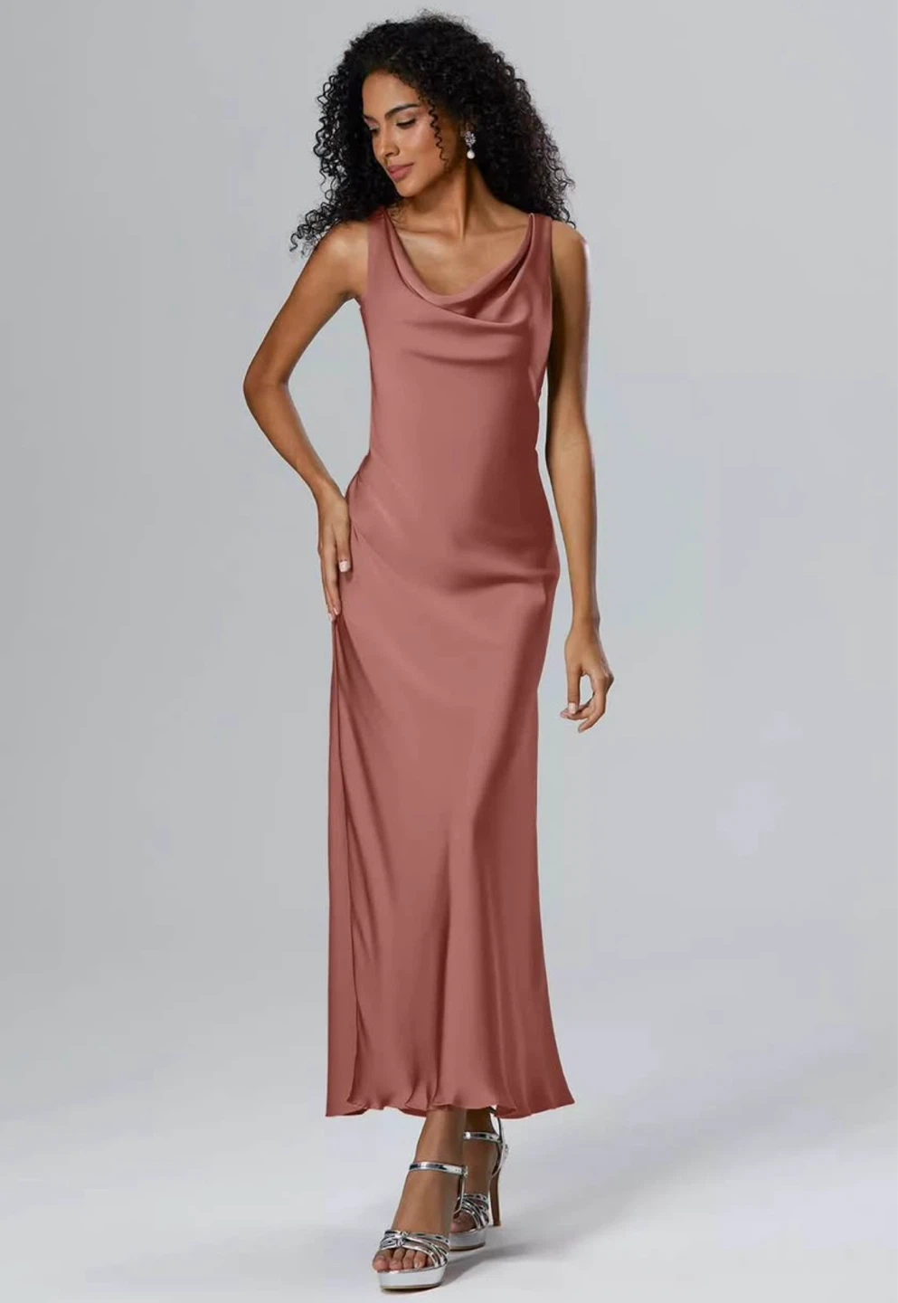 Reformation Rose Pink Satin Cowl Neck Maxi Dress Size 2