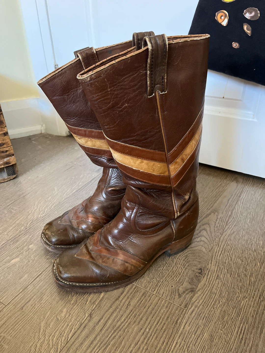 Brown leather boots