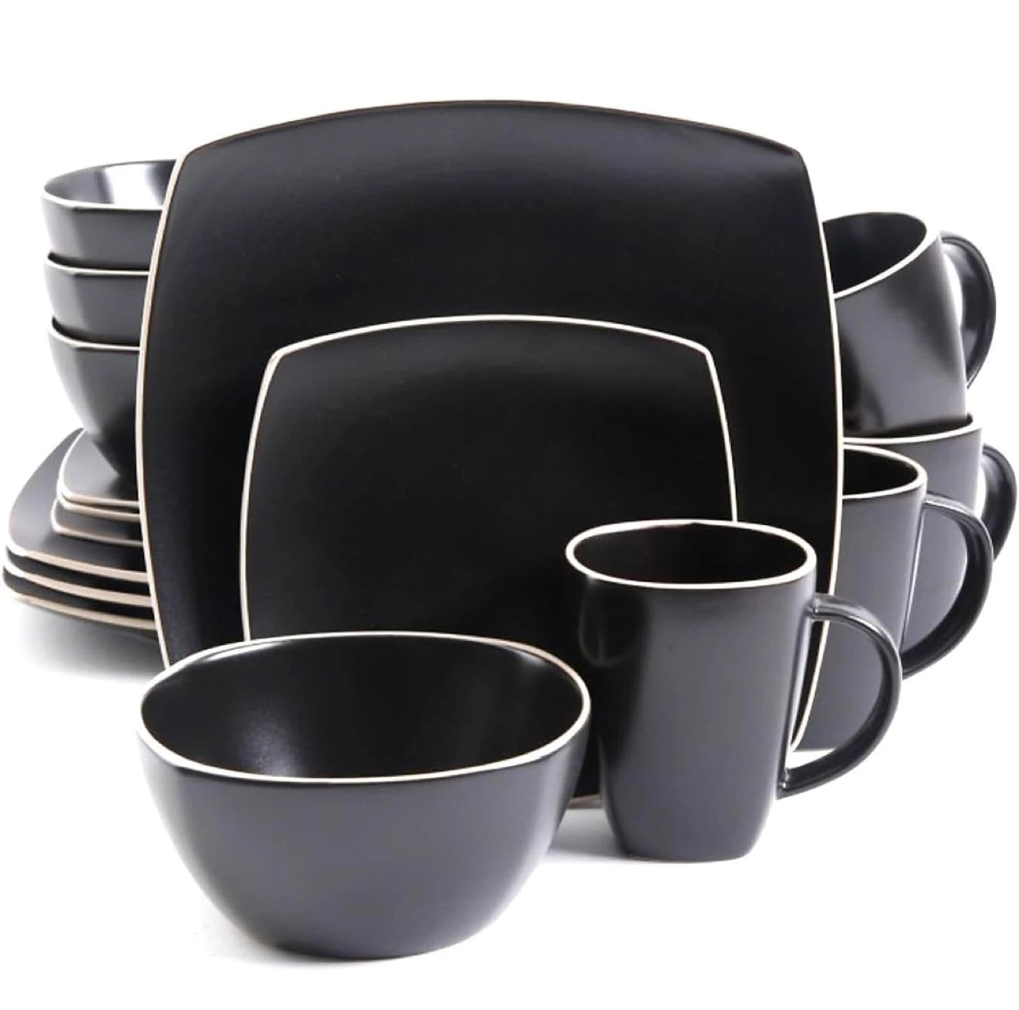 Black Dinnerware Set with White Trim