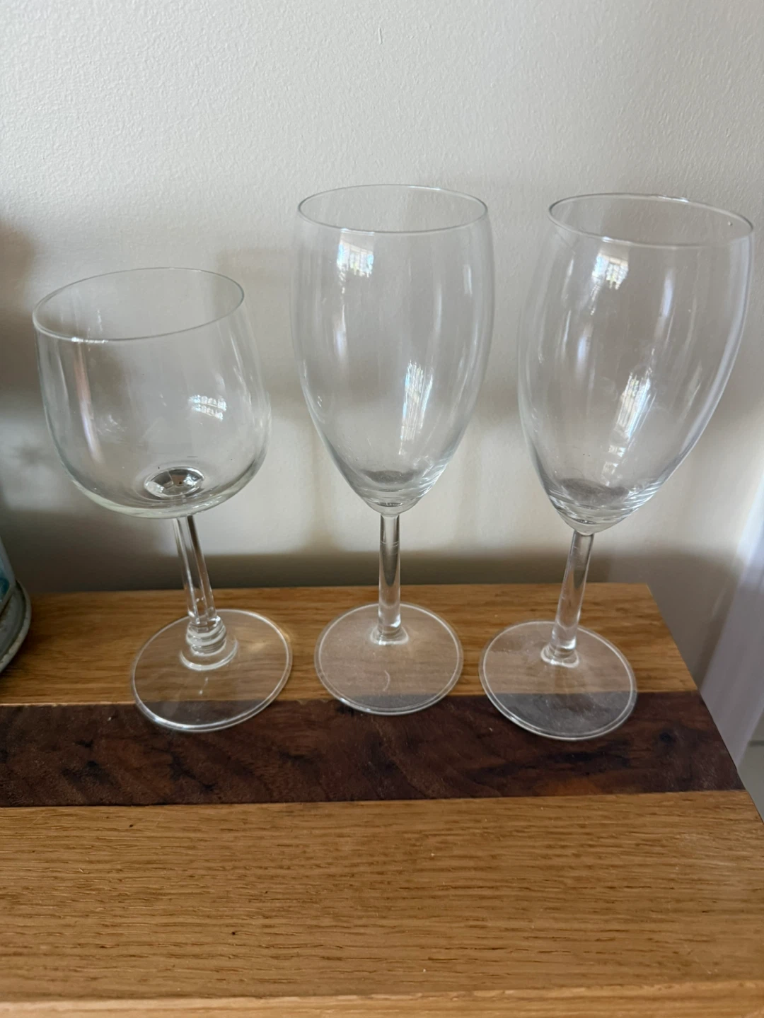 Three assorted wine glasses