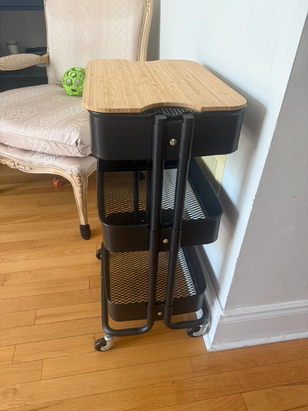 Black 3-Tier Rolling Cart with Bamboo Top - photo 2