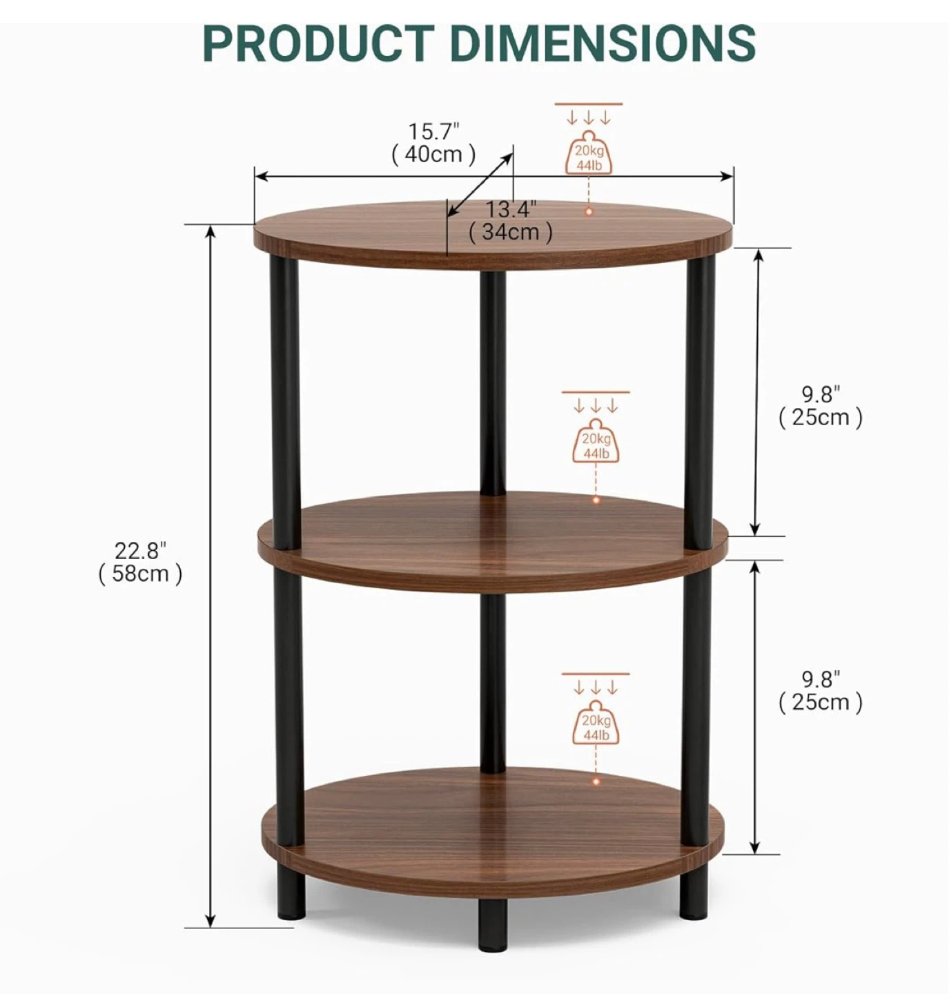 Round 3-Tier Side Table with Wood Finish - photo 2