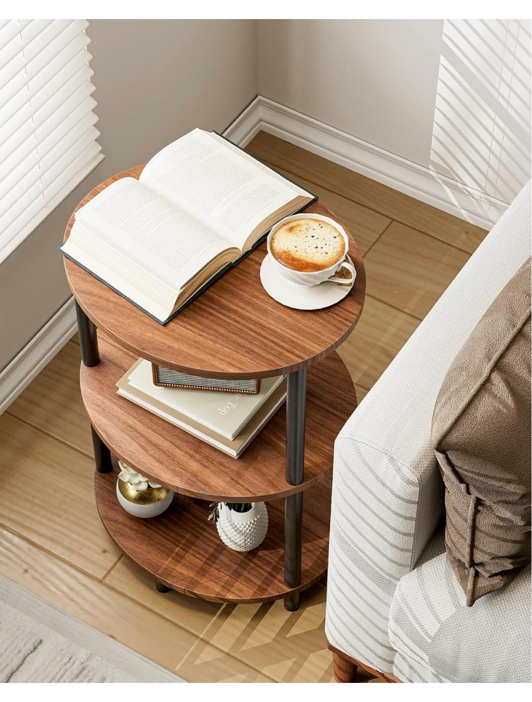 Round 3-Tier Side Table with Wood Finish - photo 4