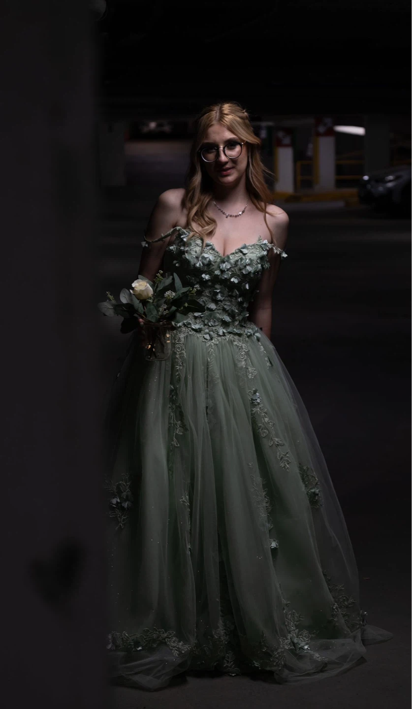 Sage Green floral Grad/Prom Dress