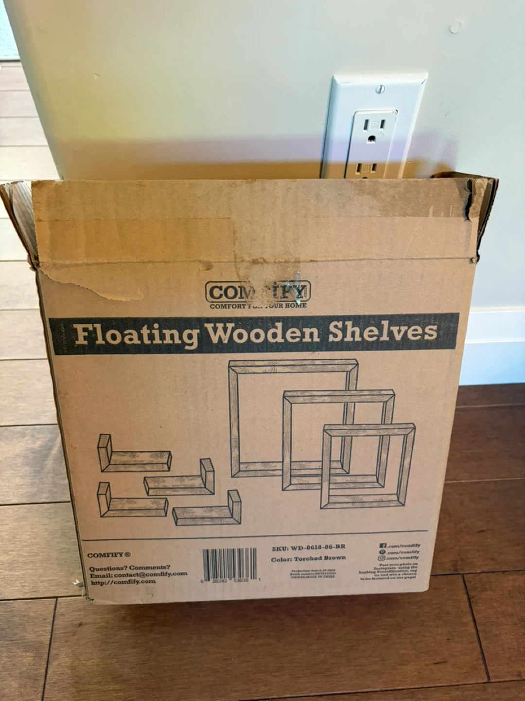 Floating Wooden Shelves - Torched Brown