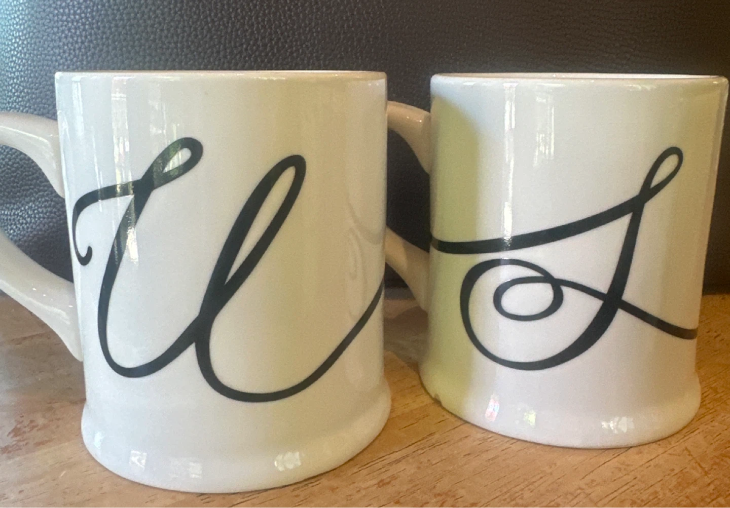 White Mugs with Black U & S Initial Letters