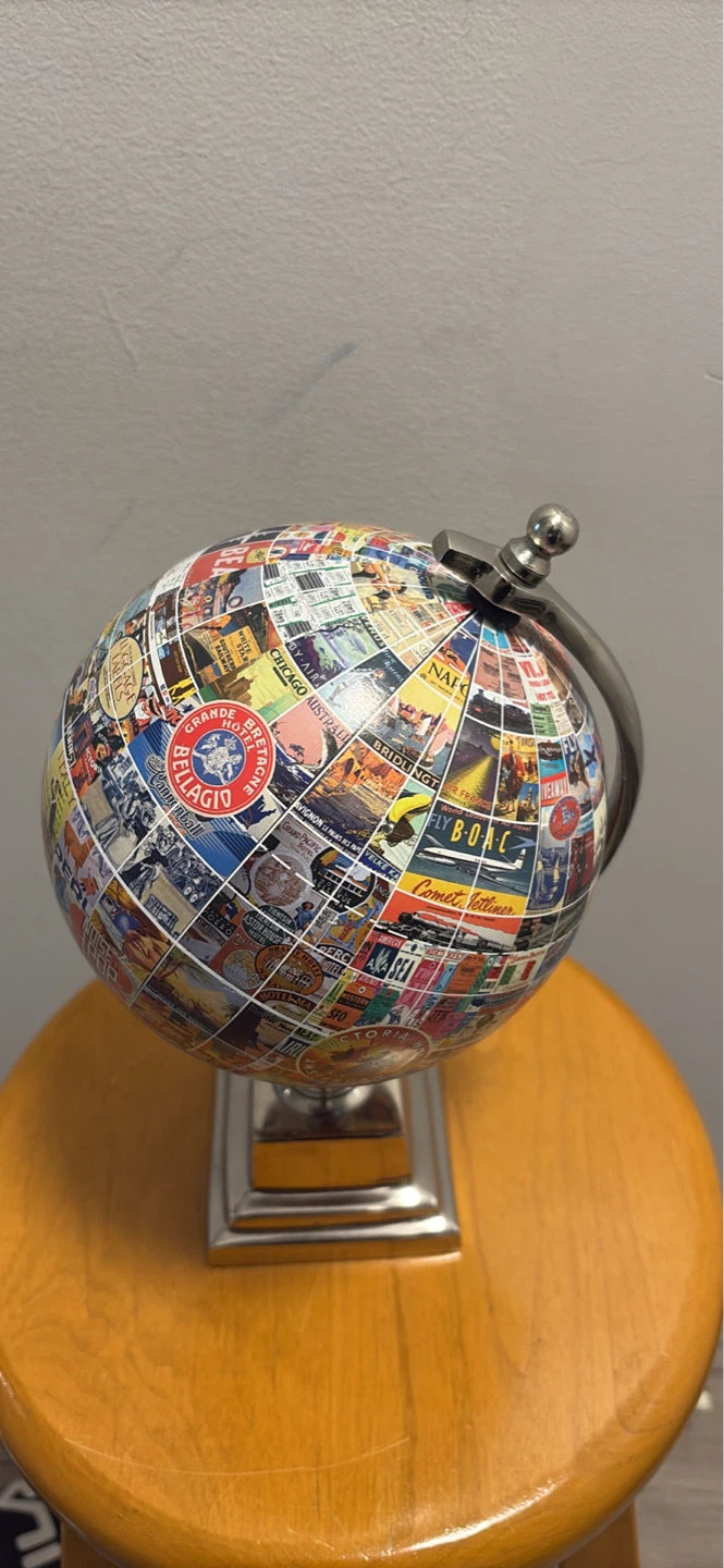 Decorative Globe with Vintage Travel Stickers