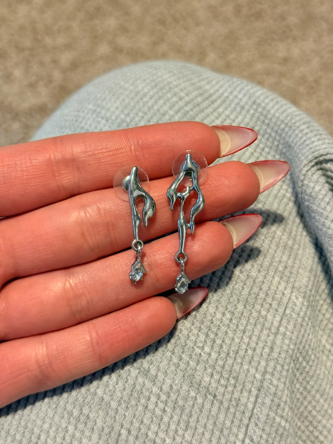 Unique Silver Dangle Earrings with Clear Charms