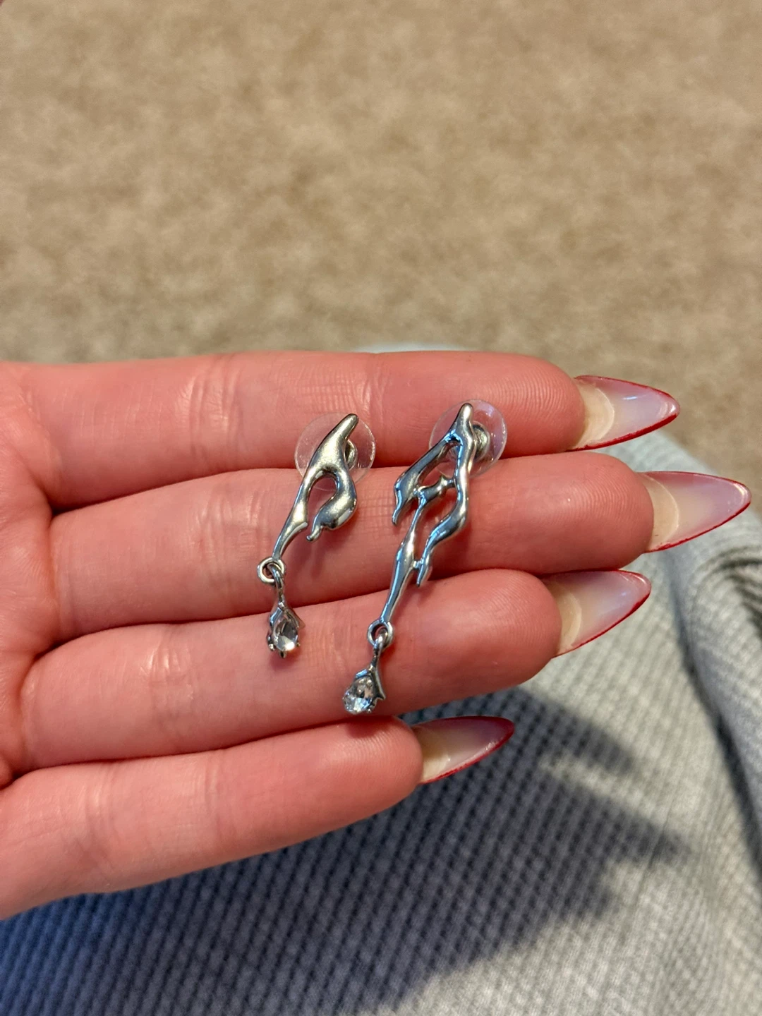 Unique Silver Dangle Earrings with Clear Charms - photo 2