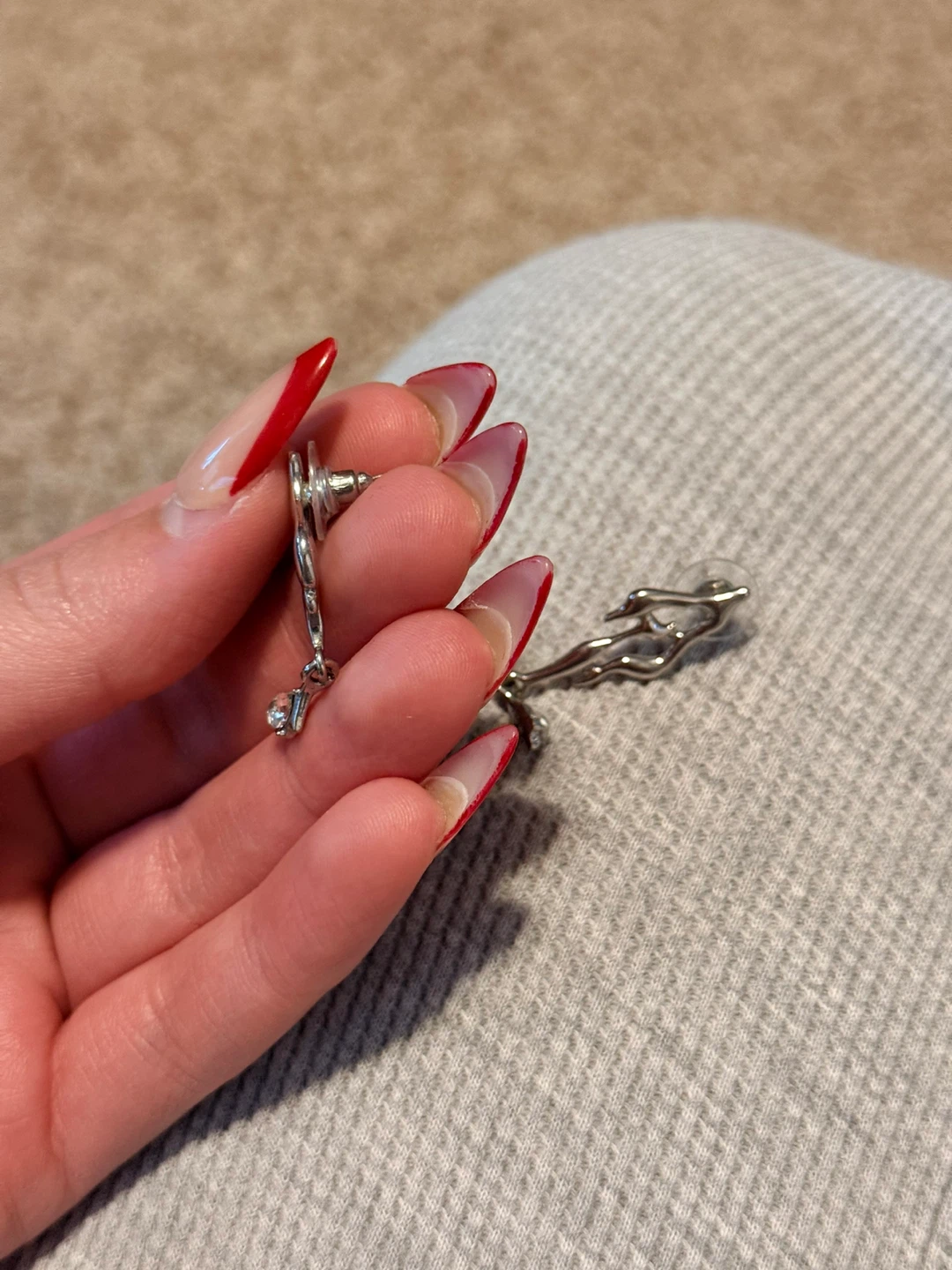 Unique Silver Dangle Earrings with Clear Charms - photo 3
