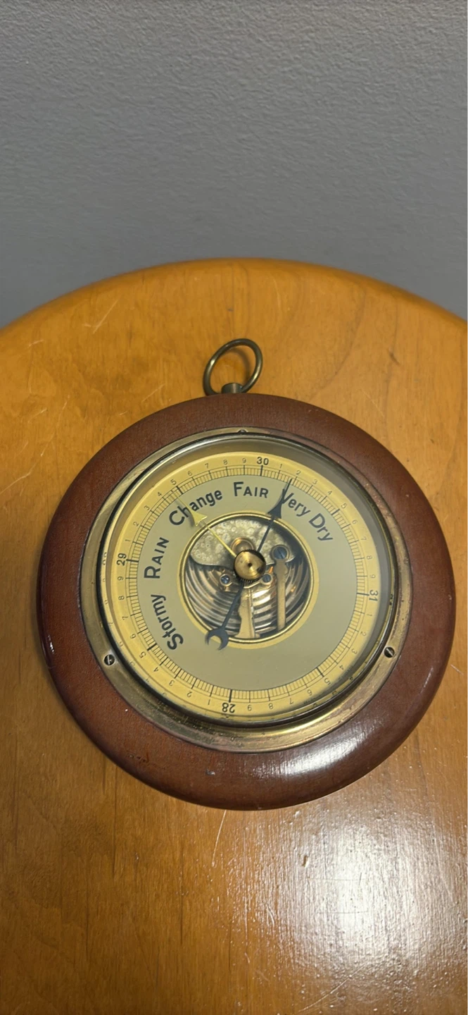 Vintage Barometer with Brass Dial