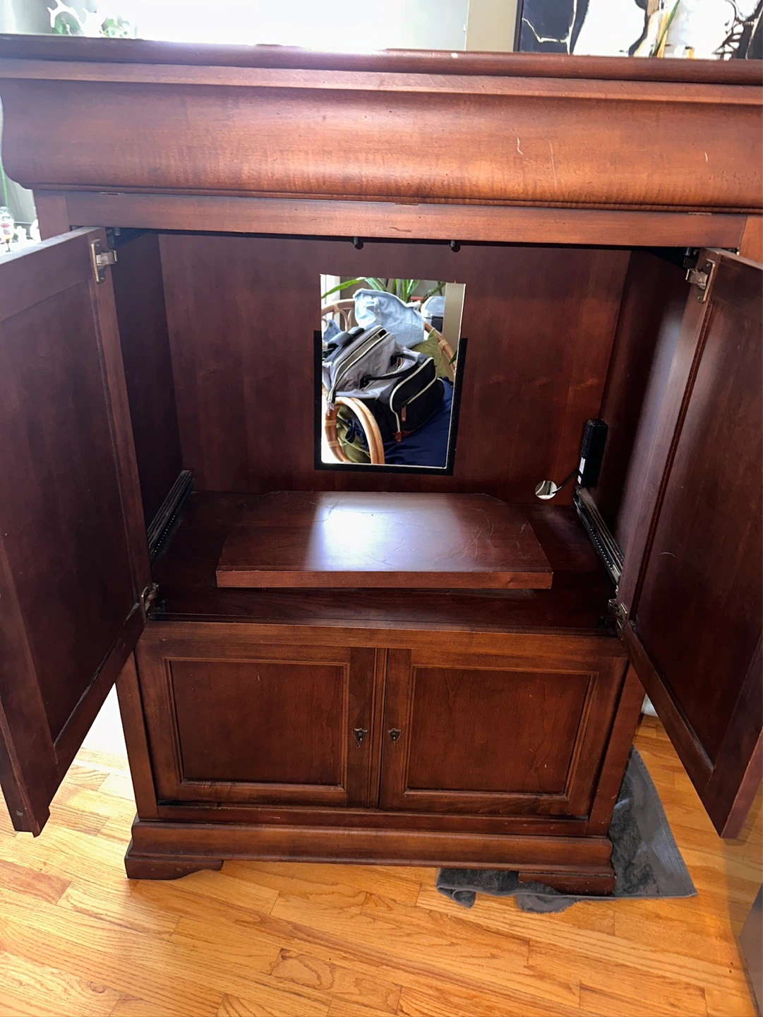 Vintage Wooden Media Cabinet with Doors - photo 2