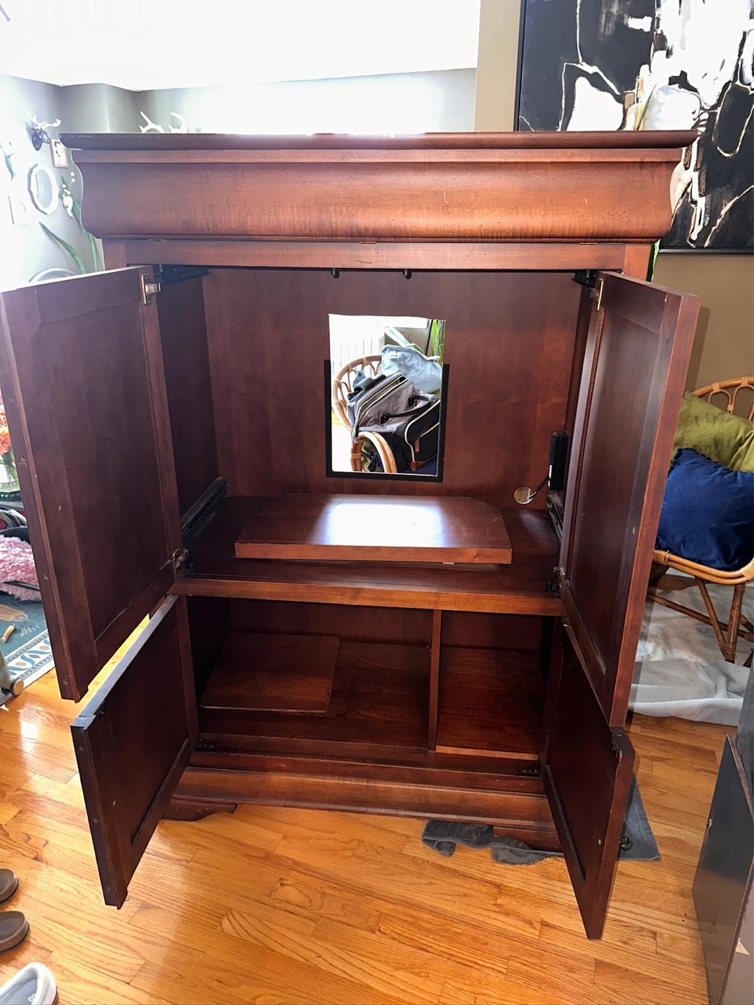 Vintage Wooden Media Cabinet with Doors - photo 3