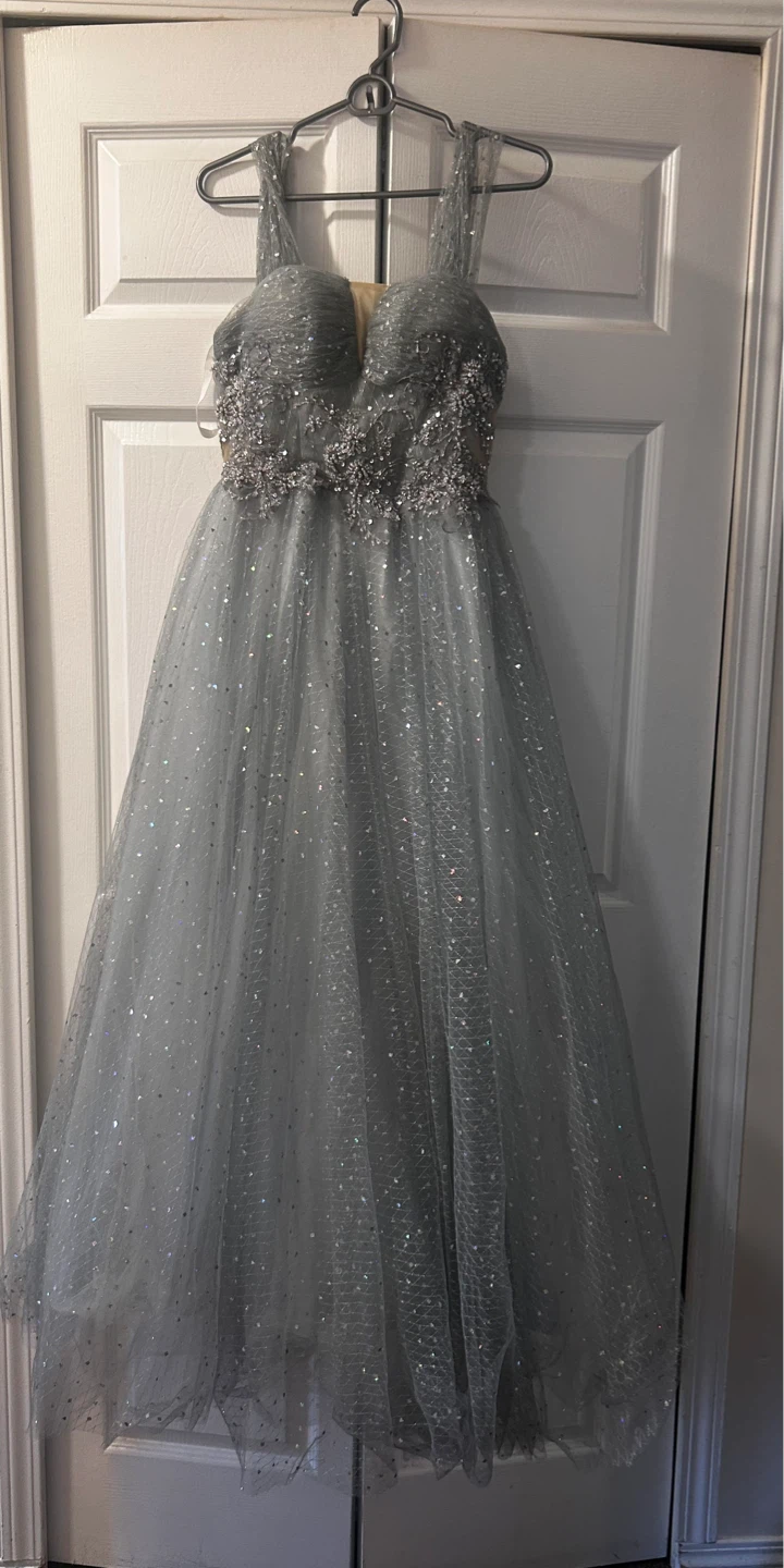 Sparkly Grey Tulle Prom Dress