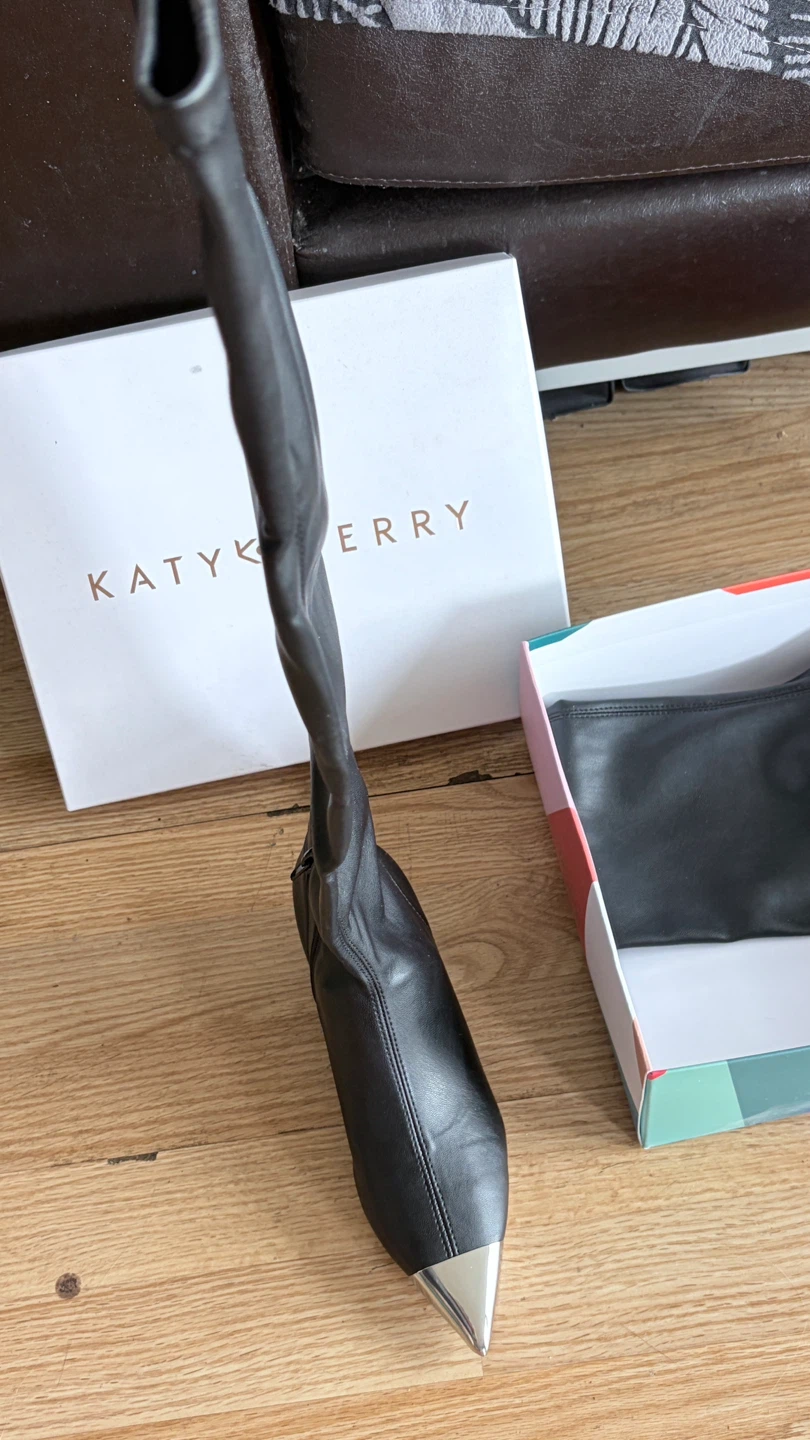 Katy Perry Black Knee-High Boots with Silver Toe Cap