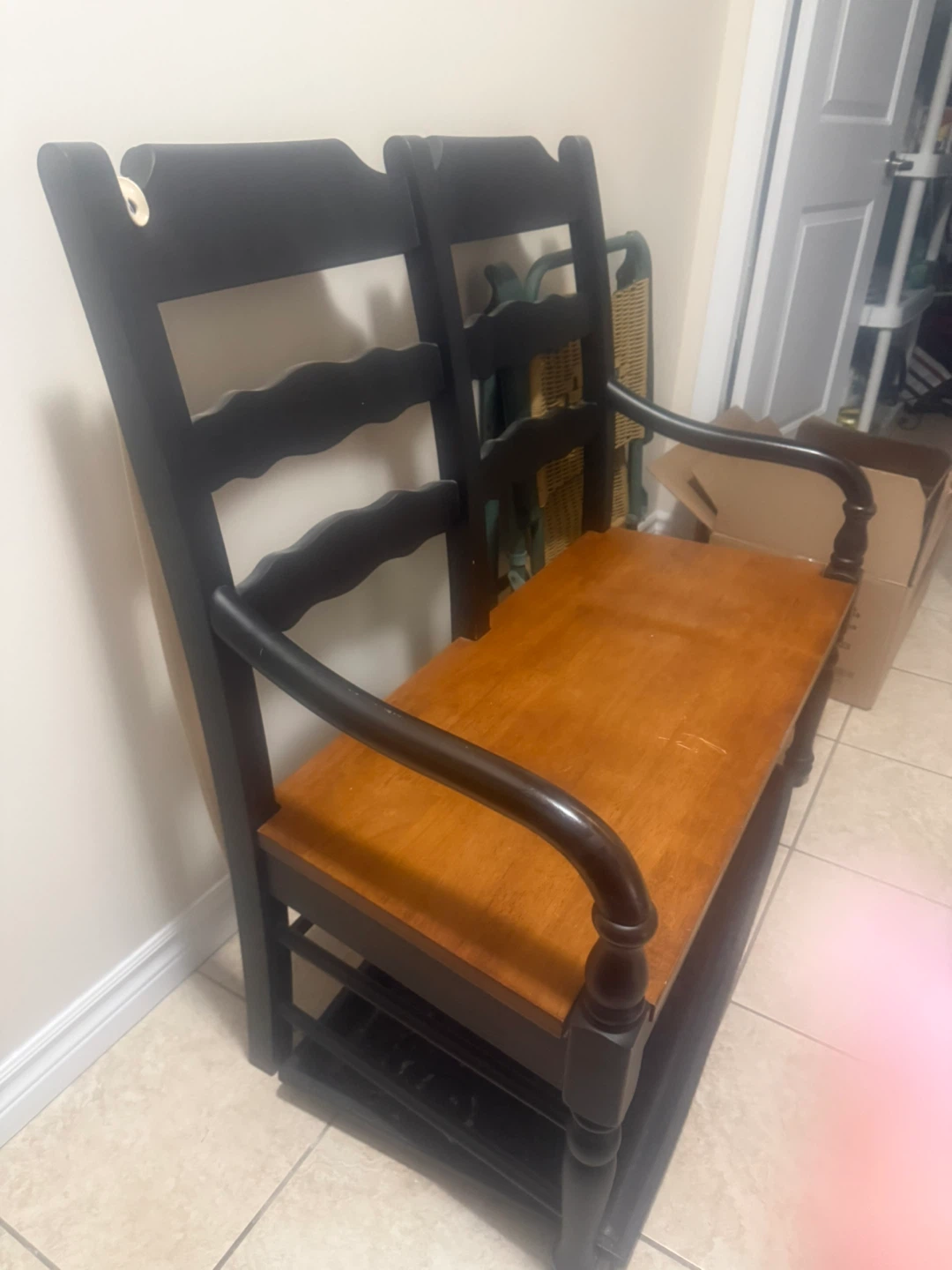 Black and Wood Two-Seater Bench - photo 2